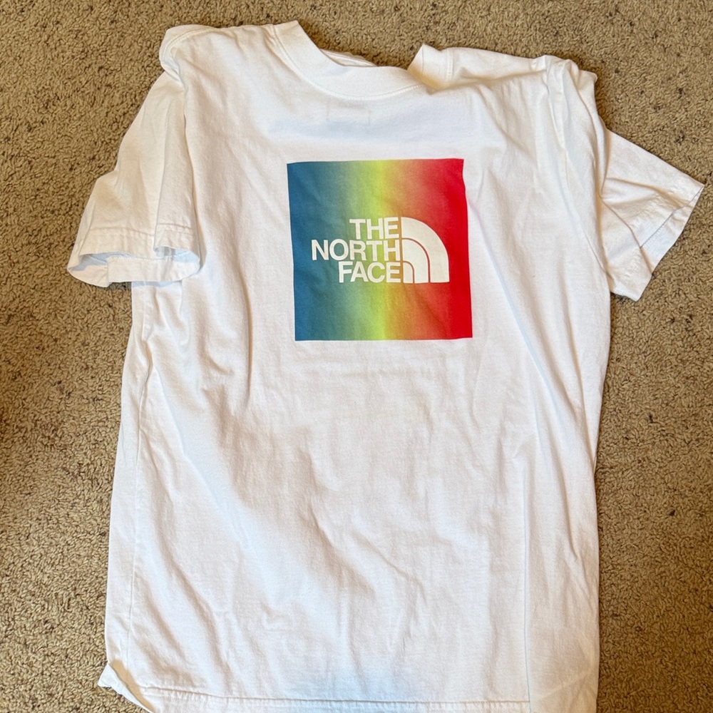 The North Face White Tee with Multicolor Logo men’s size L